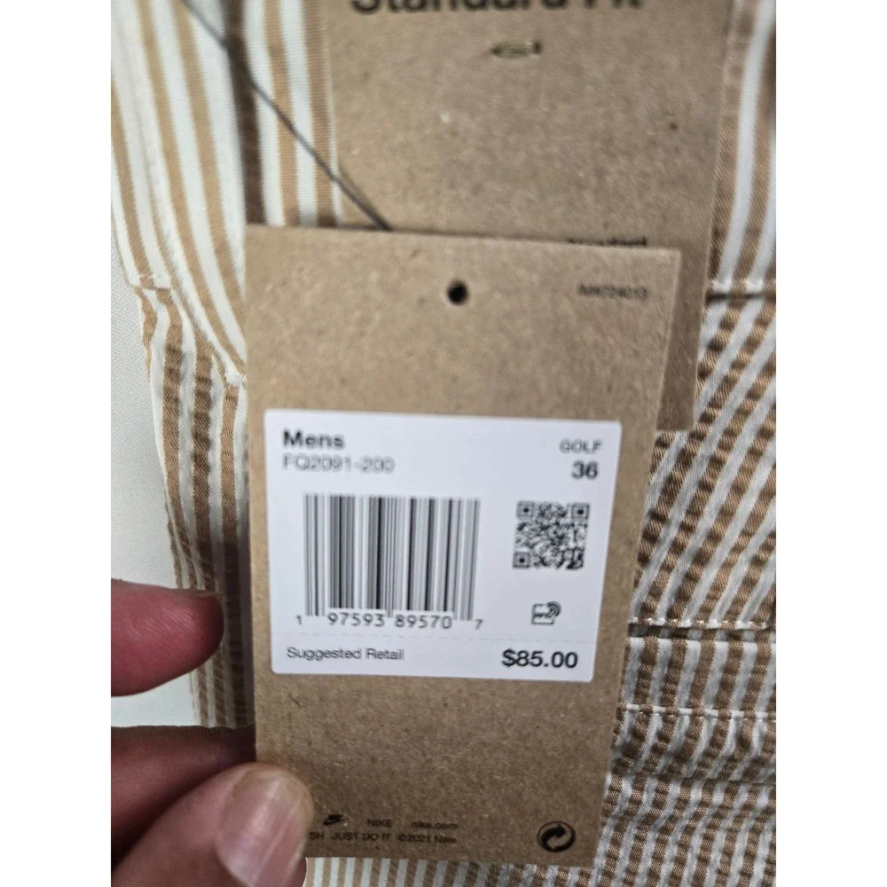 Nike Golf Seersucker Shorts Mens 36 Tan White FQ2091-200 New with Tags Striped